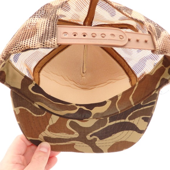 Vintage Trucker Camo Cap Hat Tan Mesh Back Snapback Hunting Camp Ripley That Hat - Picture 9 of 11